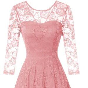 New Evening Dress, Pink, Flared A-Line, Lace